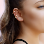 AJJ gold and silver conch and cartilage hoop earrings, small helix and tragus hoops, featuring pave ring detailing.