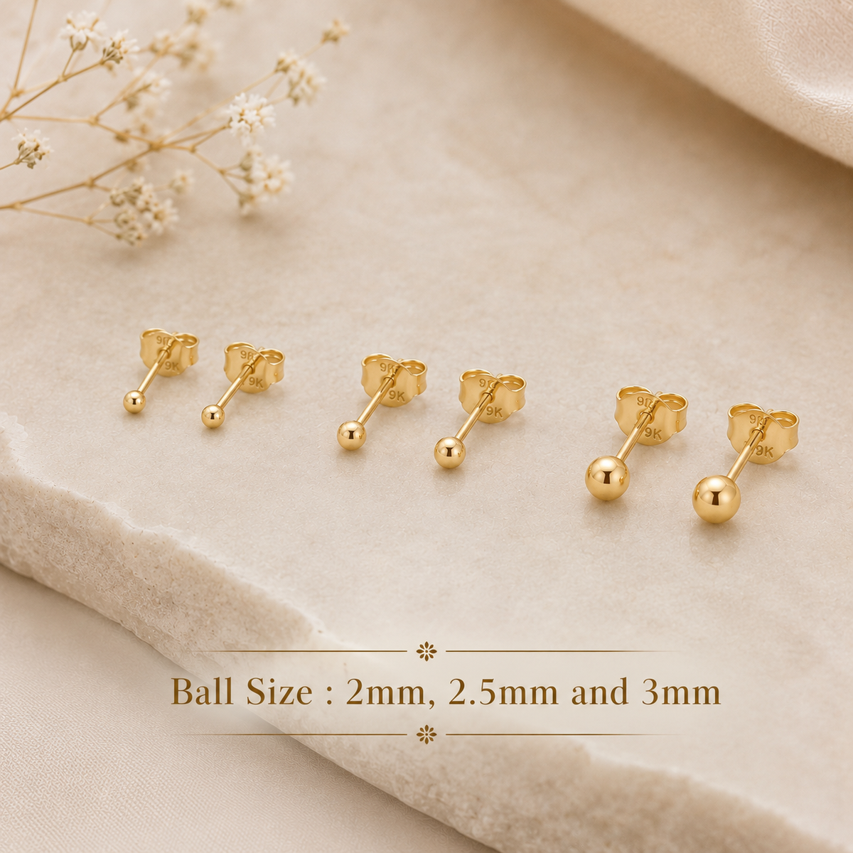 Small Stud Earrings, Tiny Gold Stud, 18K Gold Stud, 1.5mm, 2mm 3mm, Ball Stud Earring, Small Gold Stud, Dainty Earrings, Gift For Her
