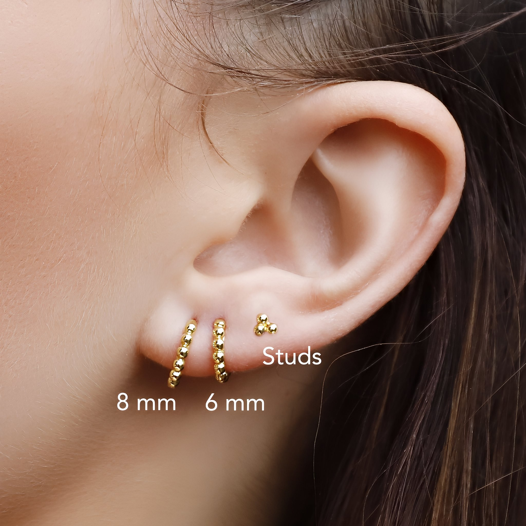 AJJ PIXIE sterling silver huggie hoop earrings with delicate bead design, minimalist small silver earrings for subtle style.