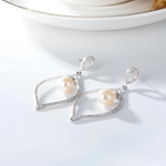 HERMIONE - Sterling Silver Luxury Pearl Simulated Diamond Earrings - Amber James Jewellery