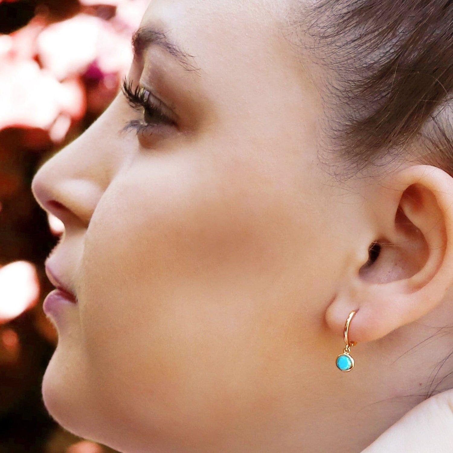 AJJ gold turquoise and silver hoop earrings, cartilage and helix hoops, small tragus and helix jewelry, versatile earring styles