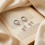 Vianna Minimalist Huggie Hoop & Stud Combo | Dainty Silver Earrings - Amber James Jewellery