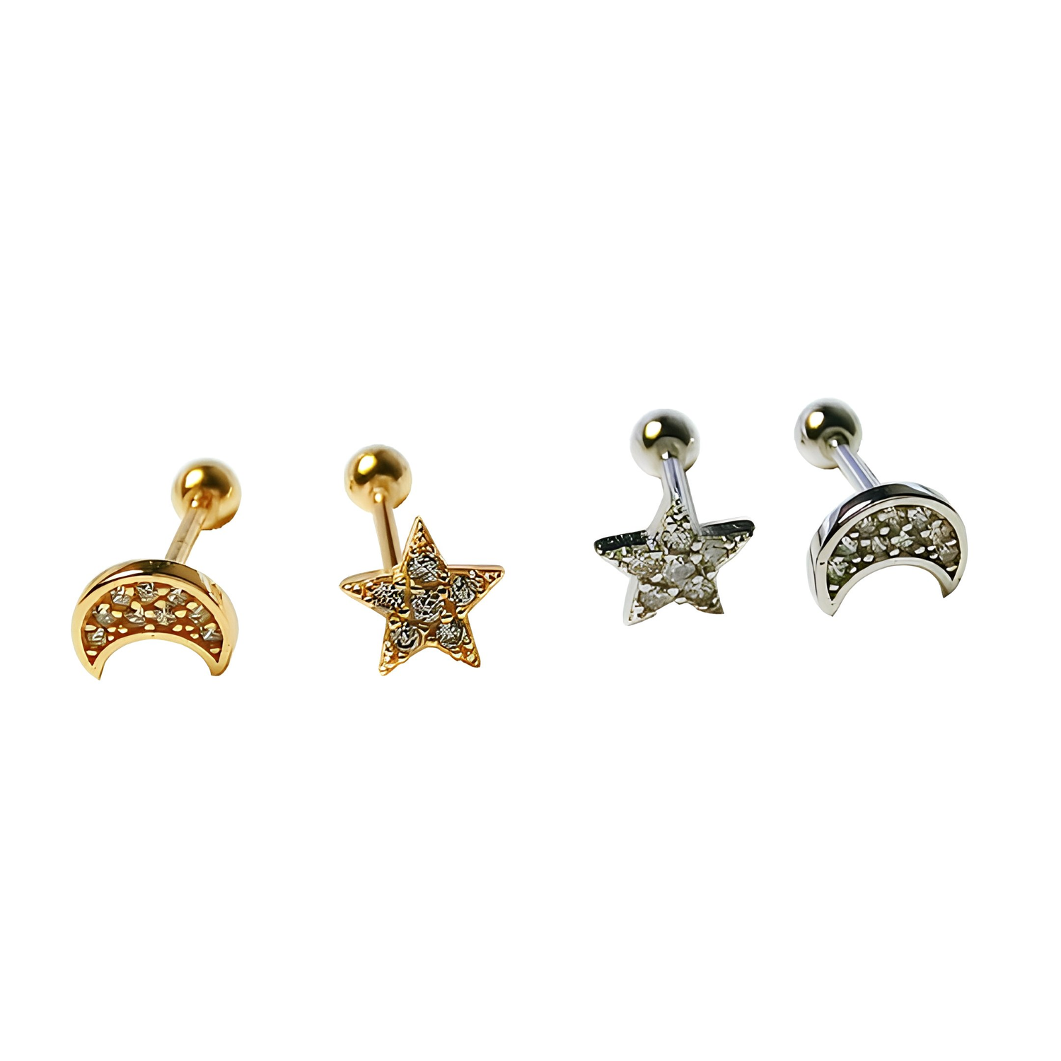 ASTRINA - Tiny CZ Moon & Star Earring, Dainty CZ Earrings, Huggie Earrings, Lobe Piercing, Cartilage Piercing, Cubic Zirconia, Minimalist Earring - Amber James Jewellery