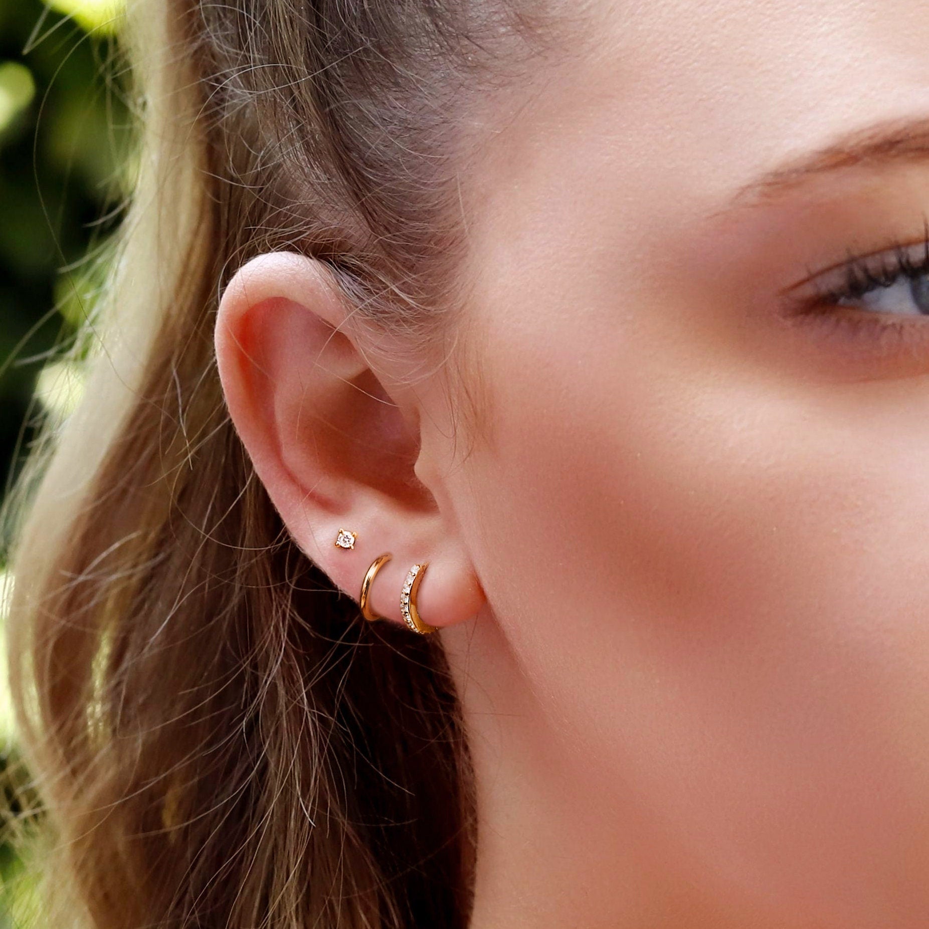 Huggie Hoop Earrings • Set of 3 earrings • cartilage hoop • hoop earrings • silver pave ring hoop • tragus hoop • small helix hoop