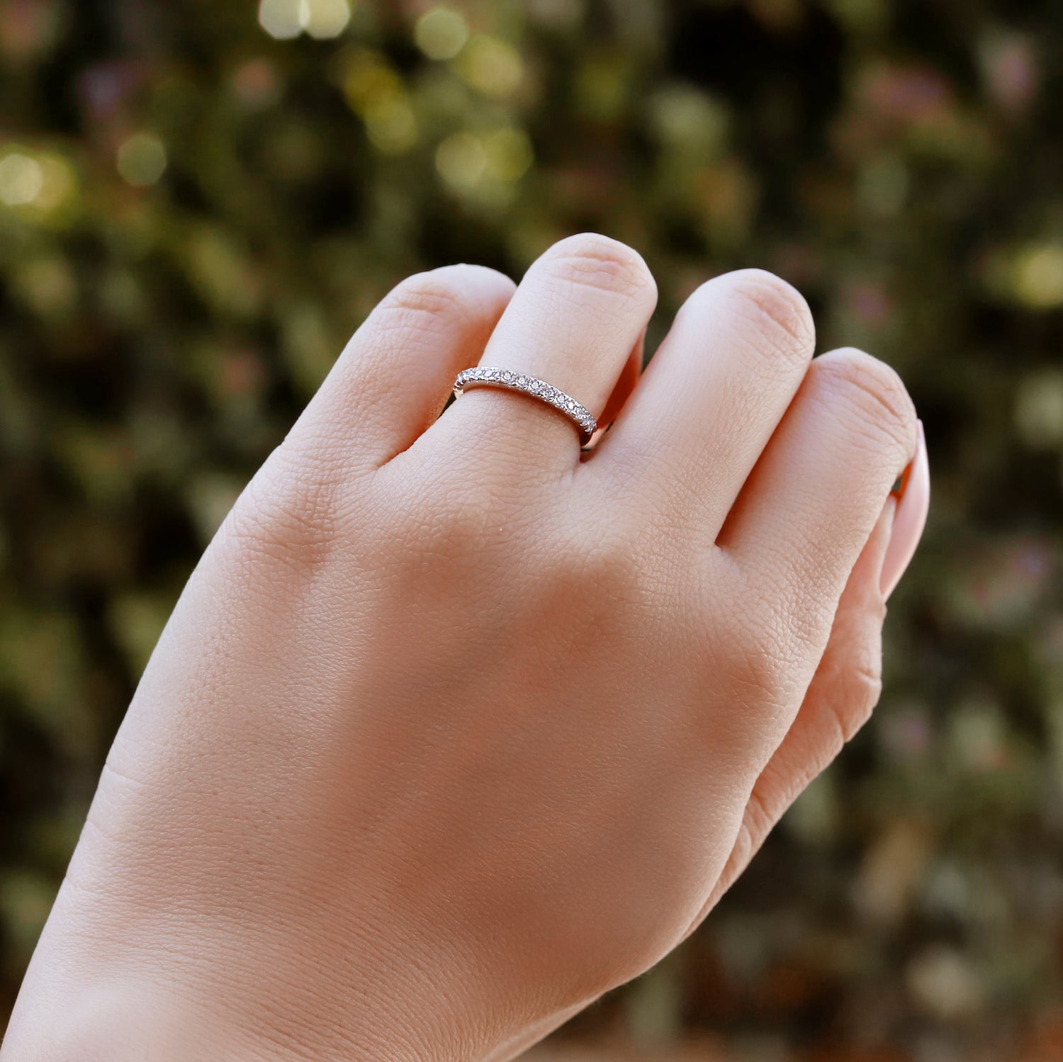 Full Round Wedding Band Delicate Eternity Band With 0.50 Carat Cubic Zirconia
