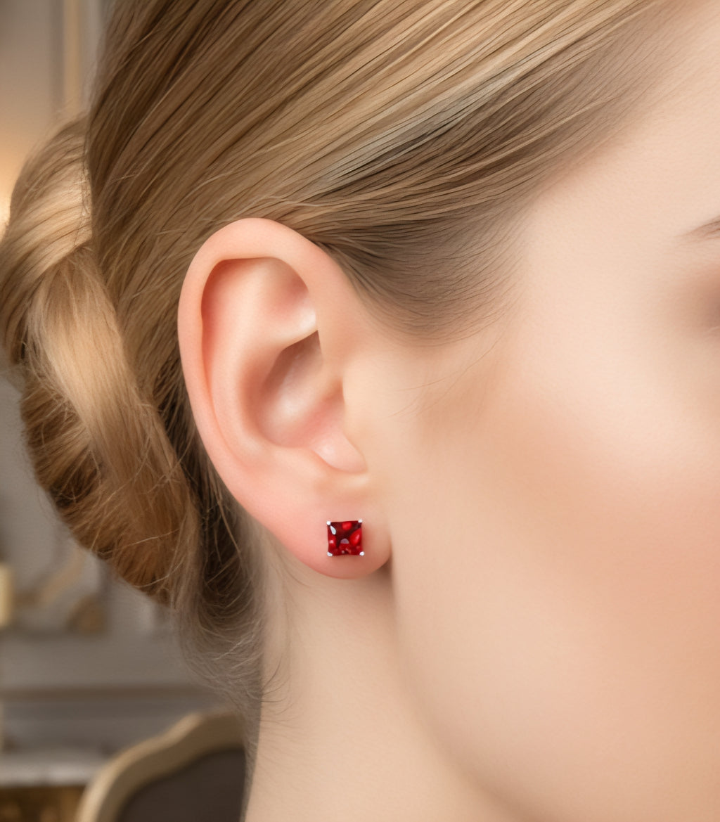 Birthstone Earrings, Small Solid 925 Sterling Silver Unisex Earrings, Rhodium Plated Studs, Gift