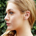 Rose gold plated sterling silver tiny huggie hoop earrings, dainty and plain, with a square edge design, by AJJ.