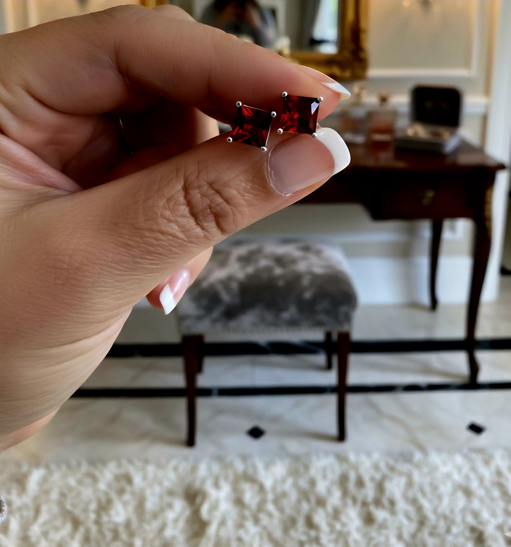 Birthstone Earrings, Small Solid 925 Sterling Silver Unisex Earrings, Rhodium Plated Studs, Gift