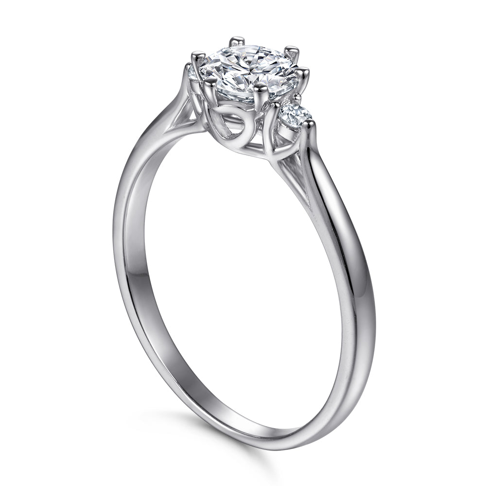 Tridget Three Stone Sterling Silver Promise Engagement Ring with Rhodium Finish - Amber James Jewellery