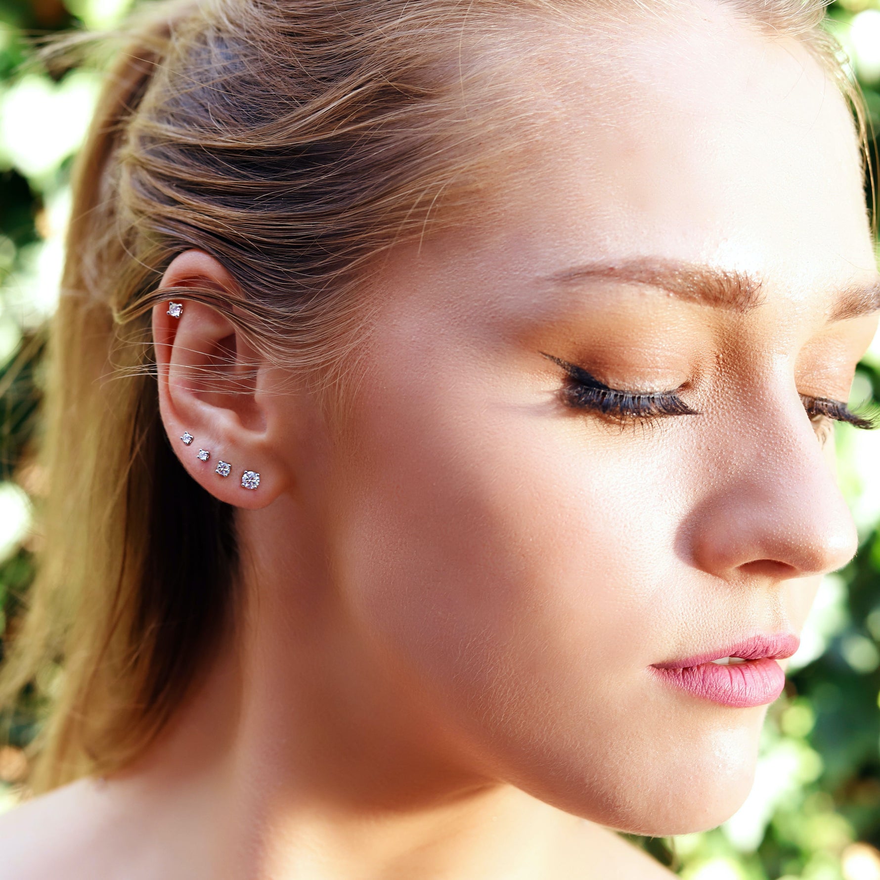 NEVE -  Tiny Stud Earrings Set - Minimalist Earrings Set- CZ Studs - Round CZ Tiny Earrings - Earrings Sets for Multiple Piercings - Amber James Jewellery