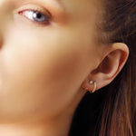 AJJ Shelly classic huggie hoops with 8mm CZ stones in yellow gold sterling silver 925, simple pave design for cartilage or earlobes