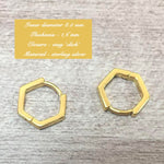 Silver Pentagon Huggie Hoops by AJJ featuring geometric, dainty hoop earrings with a modern, minimalist design.