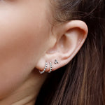 AJJ PIXIE sterling silver huggie hoop earrings with delicate bead design, minimalist silver hoops for everyday wear.