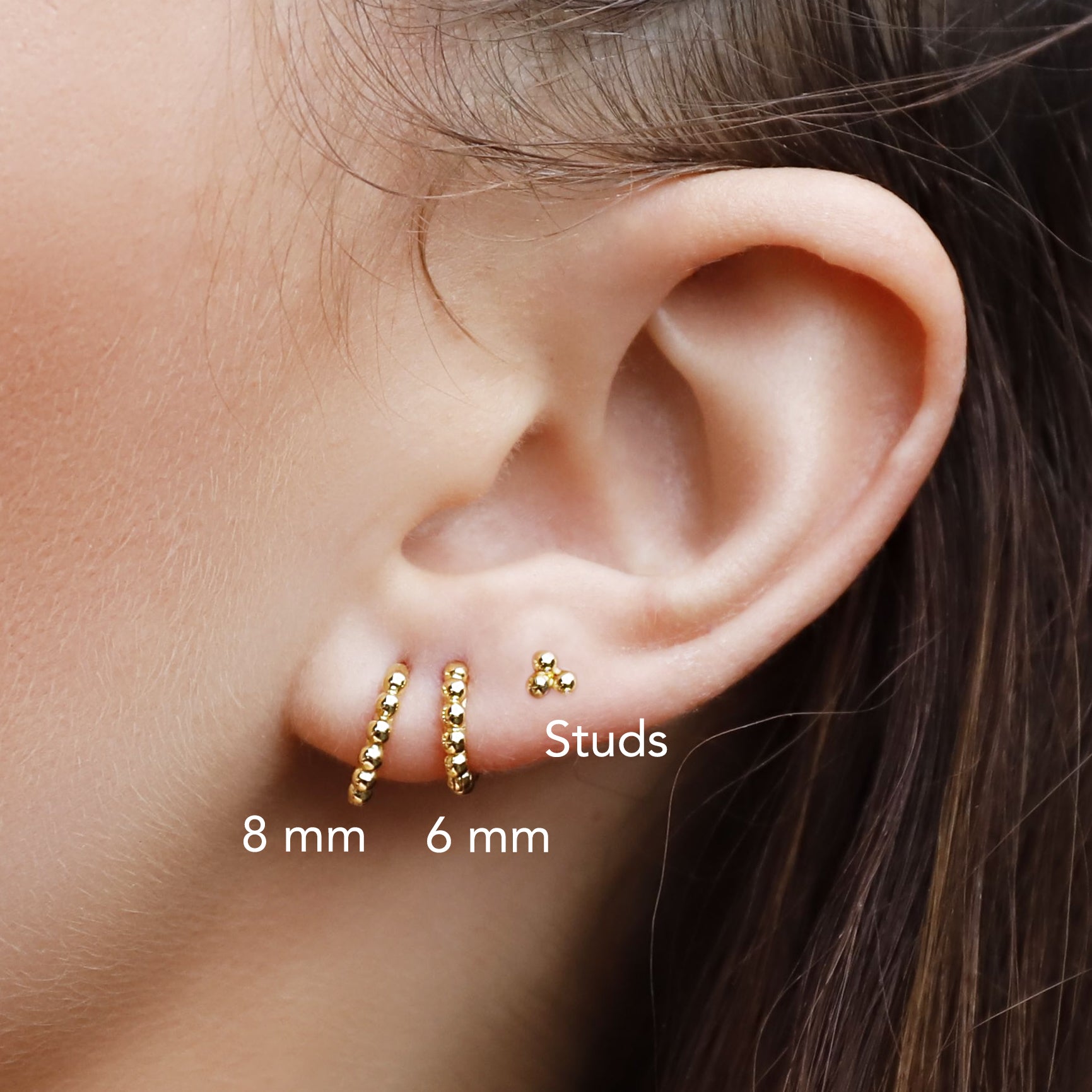 AJJ PIXIE sterling silver huggie hoop earrings with delicate bead design, minimalist small silver earrings for subtle style.