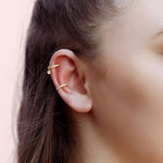 AJJ gold and silver Huggie Hoop Earrings featuring conch, cartilage, tragus, and helix hoops with pave ring detailing.
