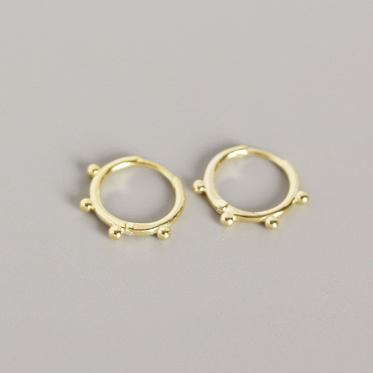 DORA - Tiny Huggie Hoop Earrings,Bead Huggie Hoop Earrings,Dainty Hoop Earrings,Dainty Tiny Huggies, 18K Gold Plated Hoops,Sterling Silver Huggies - Amber James Jewellery