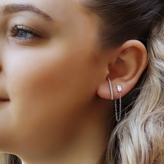 ALANDRA - Minimalist Chain Earrings - Chain Loop Earrings - Silver Chain Earrings - Dainty Earrings - Dainty Hoops - Huggie Earrings - Tiny Earrings - Amber James Jewellery