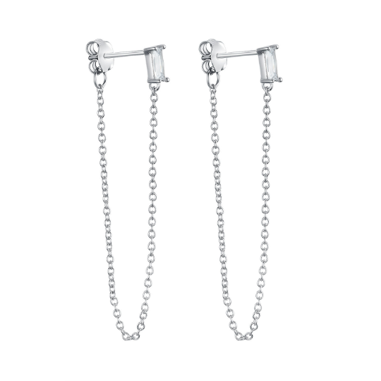 ALANDRA - Minimalist Chain Earrings - Chain Loop Earrings - Silver Chain Earrings - Dainty Earrings - Dainty Hoops - Huggie Earrings - Tiny Earrings - Amber James Jewellery