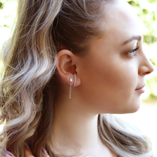 ALANDRA - Minimalist Chain Earrings - Chain Loop Earrings - Silver Chain Earrings - Dainty Earrings - Dainty Hoops - Huggie Earrings - Tiny Earrings - Amber James Jewellery