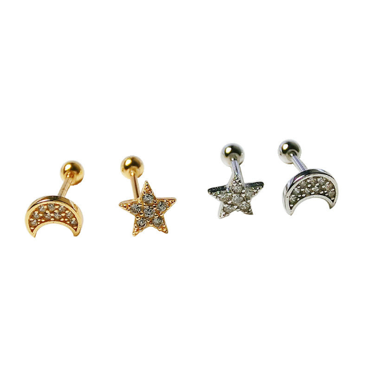 ASTRINA - Tiny CZ Moon & Star Earring, Dainty CZ Earrings, Huggie Earrings, Lobe Piercing, Cartilage Piercing, Cubic Zirconia, Minimalist Earring - Amber James Jewellery