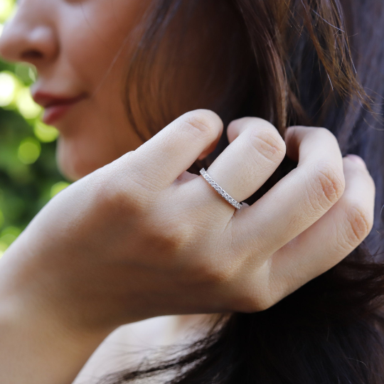 Mishie - Micro Pave Eternity, Sterling Silver Eternity, Half Eternity Pave Band, Thin Dainty Stacking, Delicate Pave Ring - Amber James Jewellery