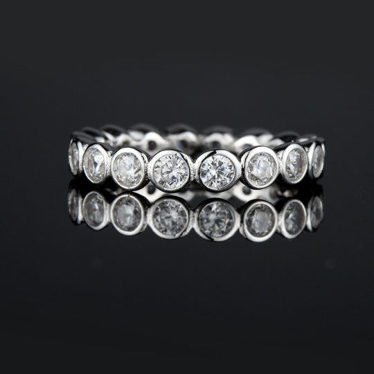 Micandra - 925 Sterling Silver Bubble Wedding Eternity Ring Band with Cubic Zirconia Stone - Amber James Jewellery