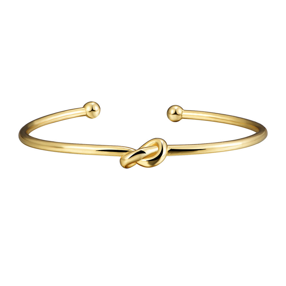 BEATRICE - Sterling Silver Gold Knot Tie Bangle Bracelet (Adjustable) for women. - Amber James Jewellery