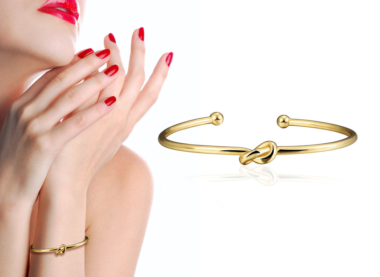 BEATRICE - Sterling Silver Gold Knot Tie Bangle Bracelet (Adjustable) for women. - Amber James Jewellery