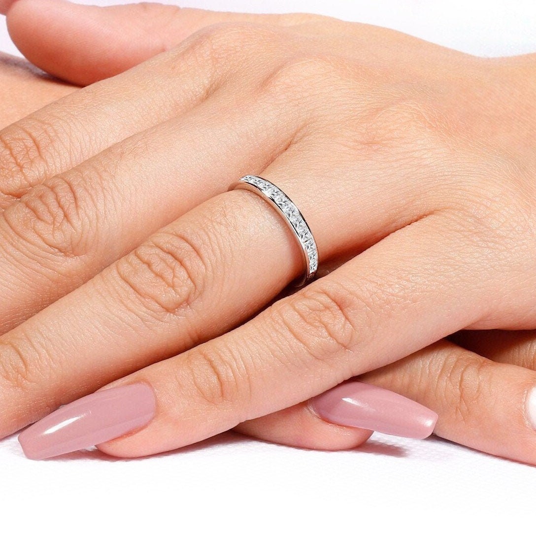 Lottie - 925 Sterling Silver Princess Full Eternity Wedding Engagement Rings Band for Women