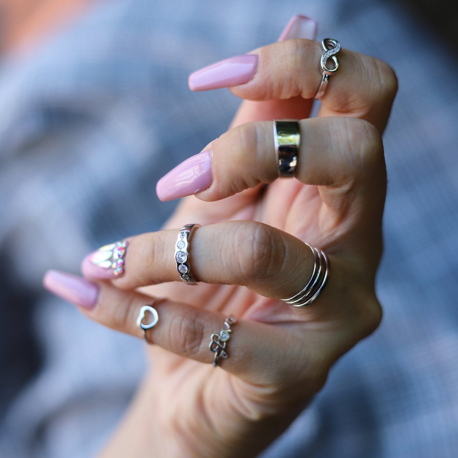 ANNA - Handmade Knuckle Chevron Sterling Silver Rings - Amber James Jewellery