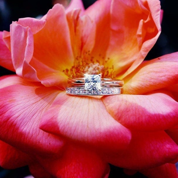 Eleanor - Stunning  925 Sterling Silver Princess Cut Solitaire Women's Wedding Bridal Engagement Promise Ring Set for women