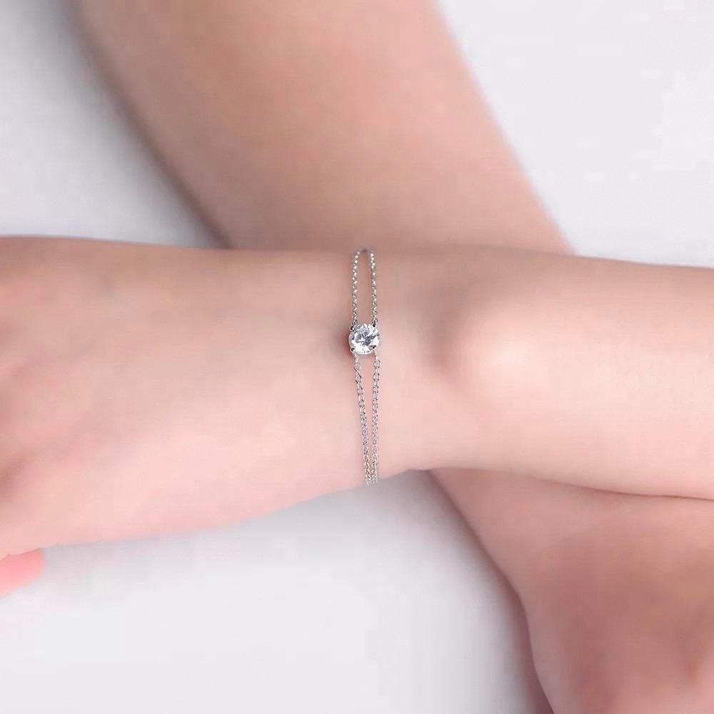 Liyana - Simple solitaire Sterling Silver chain bracelet (Adjustable) for women