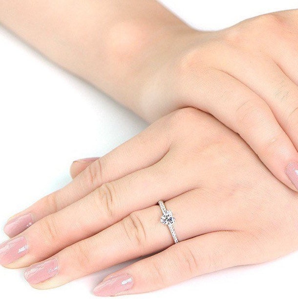 Jasmine - 925 Sterling Silver Heart Cubic Zirconia Stone Man Made Diamond Simulants, Bridal Ring for Women