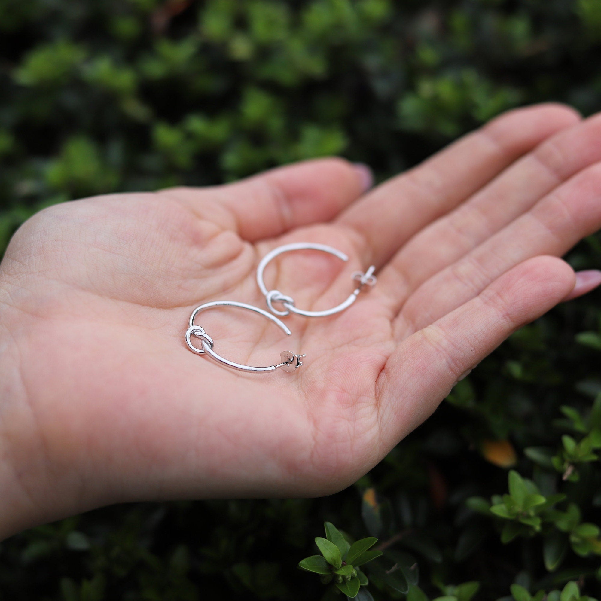 925 Sterling Silver Knot Hoop Earrings, Dainty Semi-Circle Hoops, Gift For Her