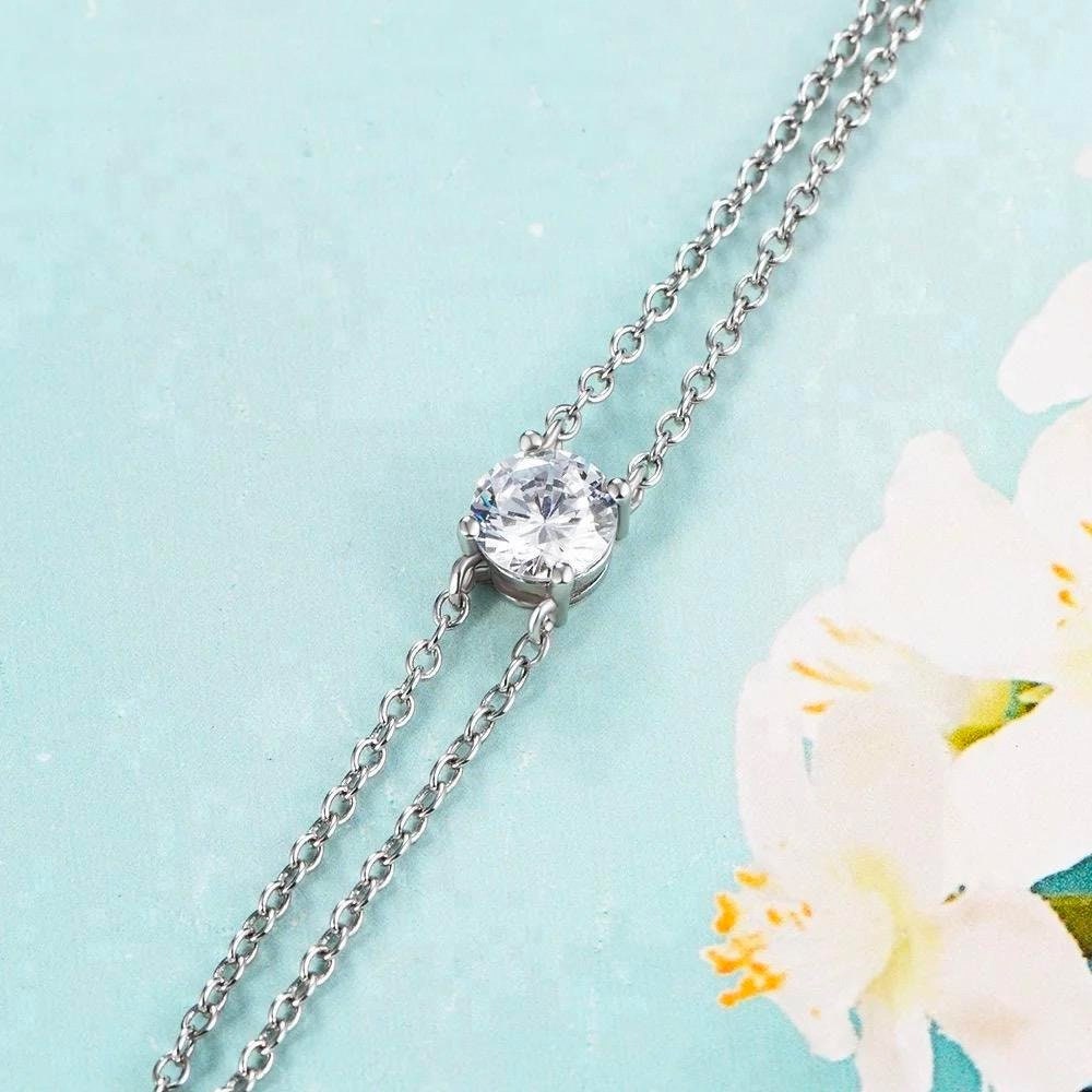 Liyana - Simple solitaire Sterling Silver chain bracelet (Adjustable) for women