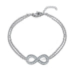 AJJ silver bangle bracelet for women featuring an infinity charm, adjustable sterling silver jewelry with a simple, elegant design.