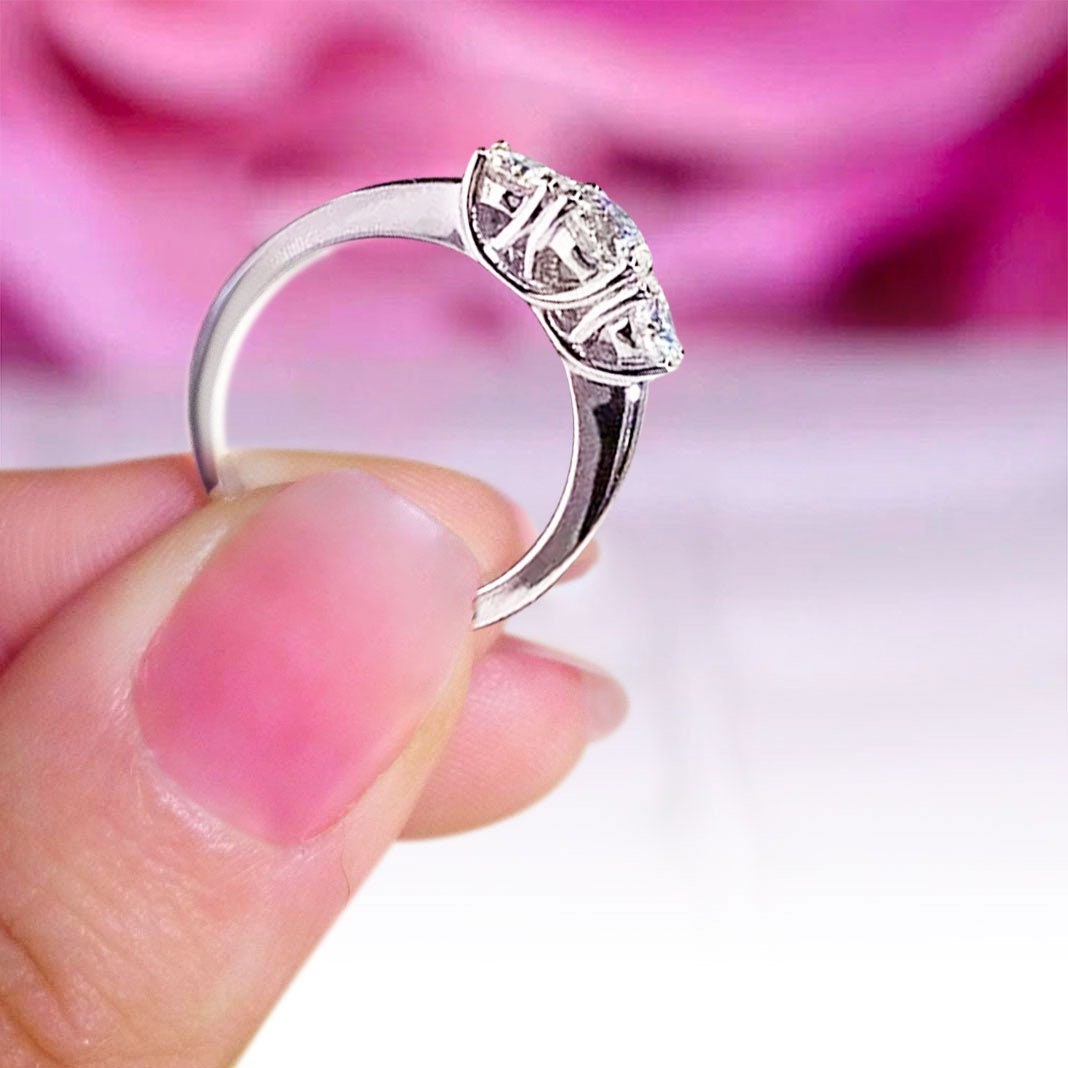 Poppy - 925 Sterling Silver Simulated Diamond Trilogy Eternity Engagement Wedding Ring for women, Promise Bridal Ring
