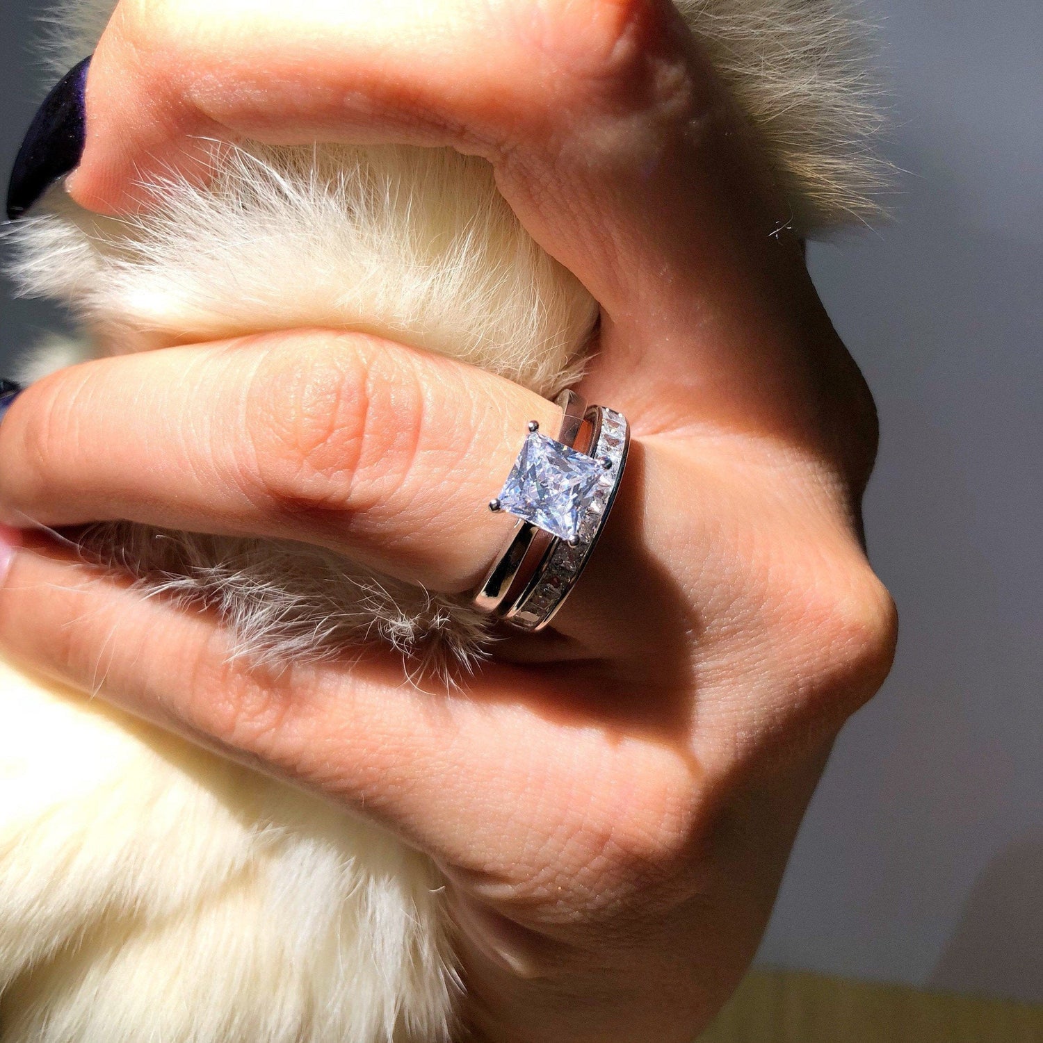 ELEANOR - Princess Cut Solitaire Engagement & Promise Ring Set - Amber James Jewellery