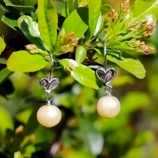 ADELE - Sterling Silver White Pearl Heart Drop Earring. - Amber James Jewellery