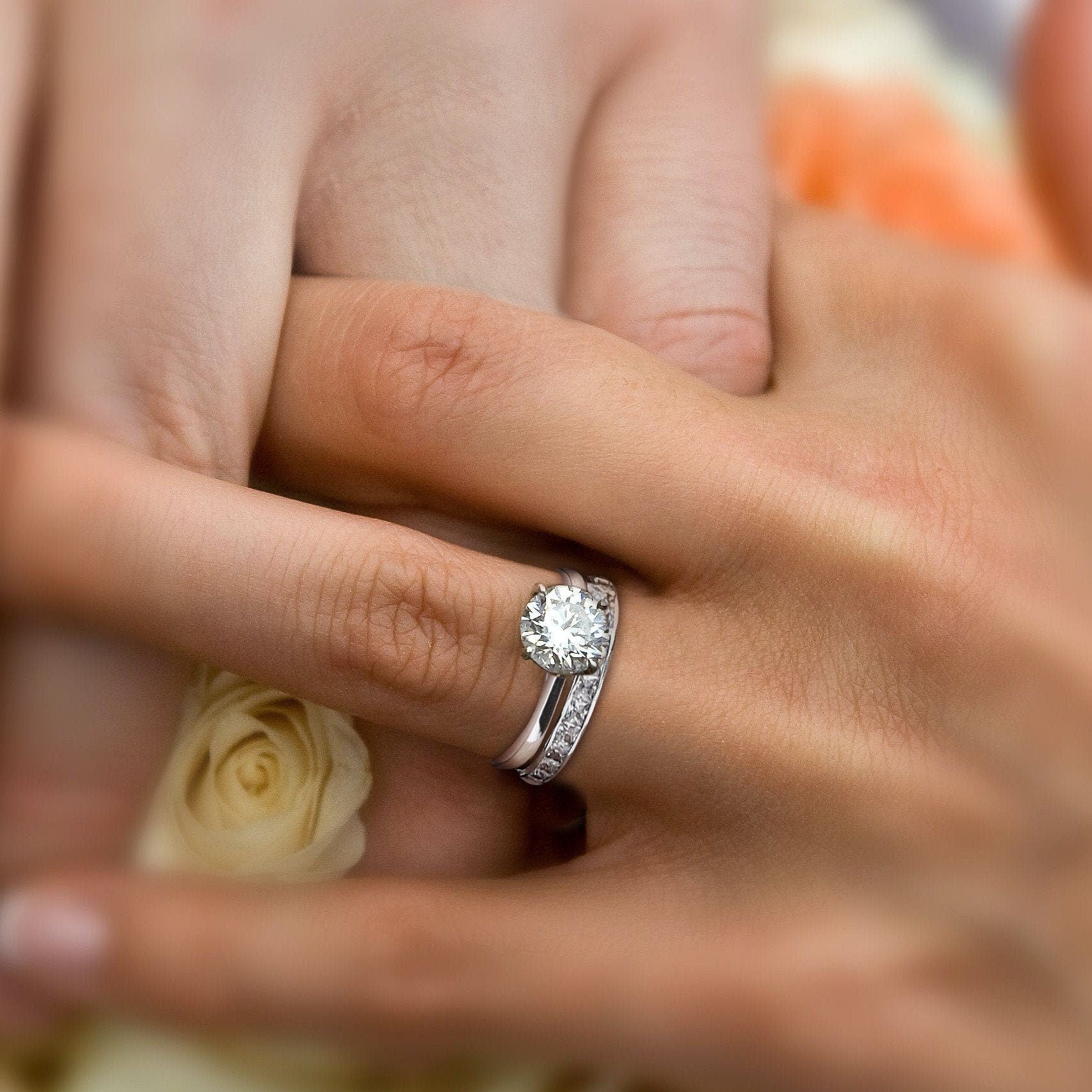 Ellina - Sterling Silver Simulated Diamond Eternity Engagement Wedding Rings Set for Women