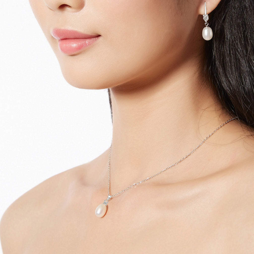 925 Sterling Silver Pearl drop earrings, Pearl earrings, Bridal earrings, Silver earrings