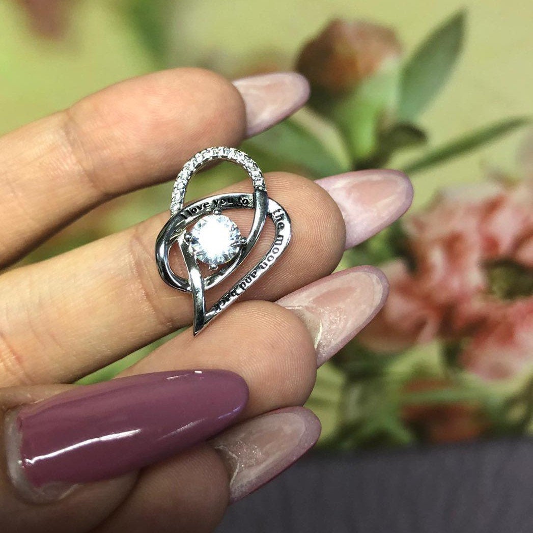 CARA - Sterling Simulated Diamond Engraved Love Necklace - Amber James Jewellery