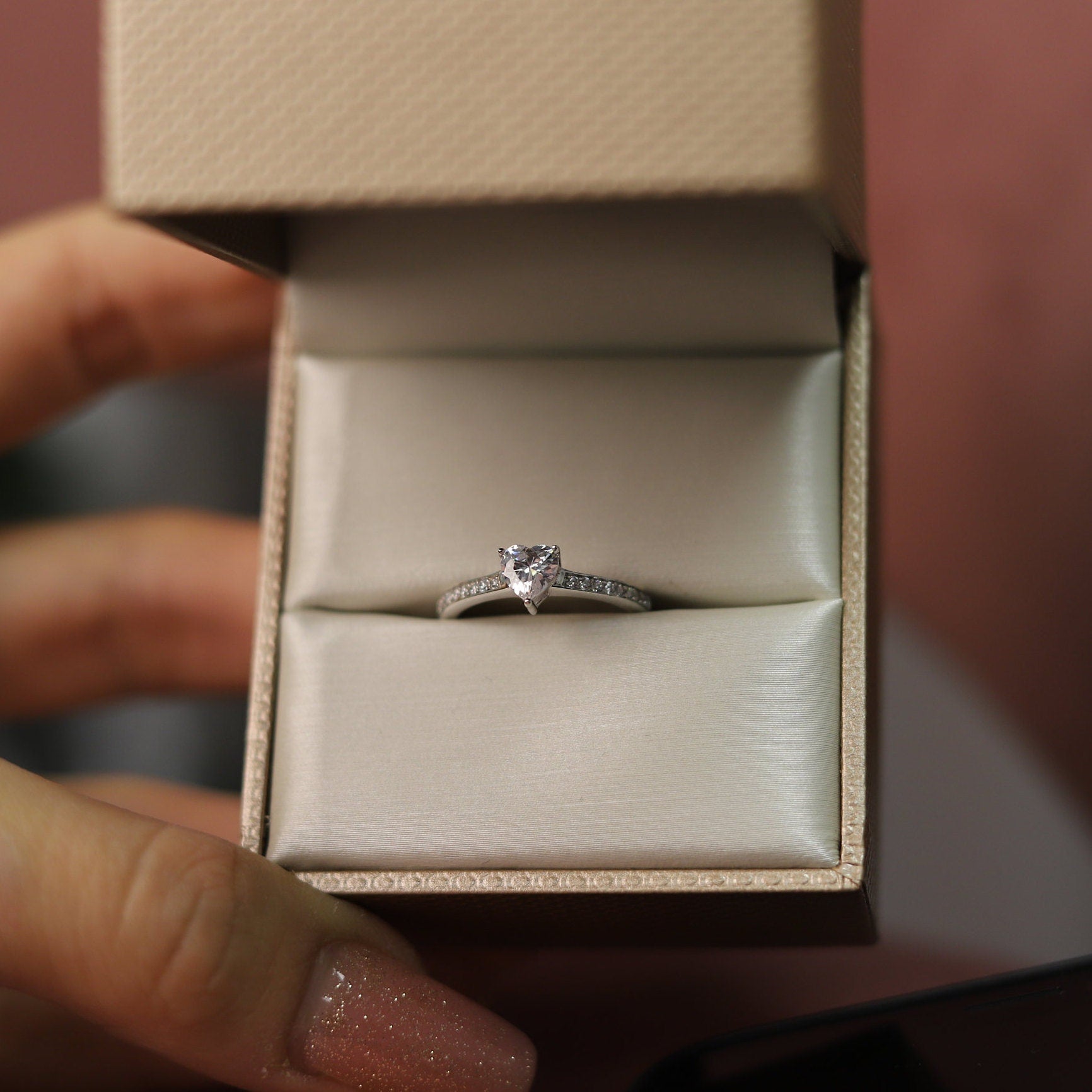 Jasmine - 925 Sterling Silver Heart Cubic Zirconia Stone Man Made Diamond Simulants, Bridal Ring for Women