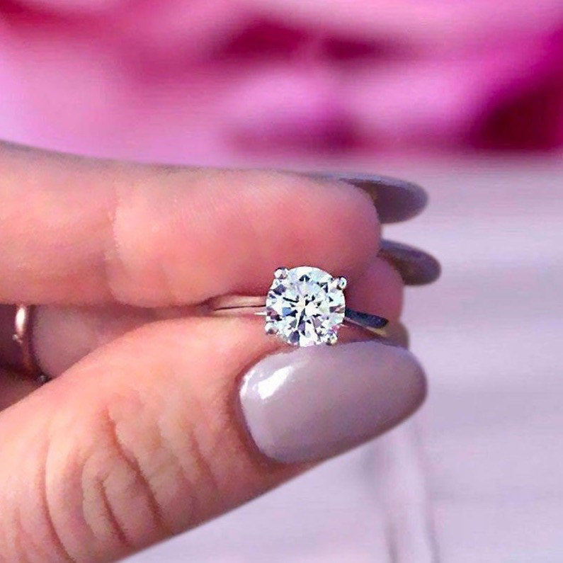 NANCY - Sterling Silver Round Engagement, Bridal & Promise Solitaire Ring