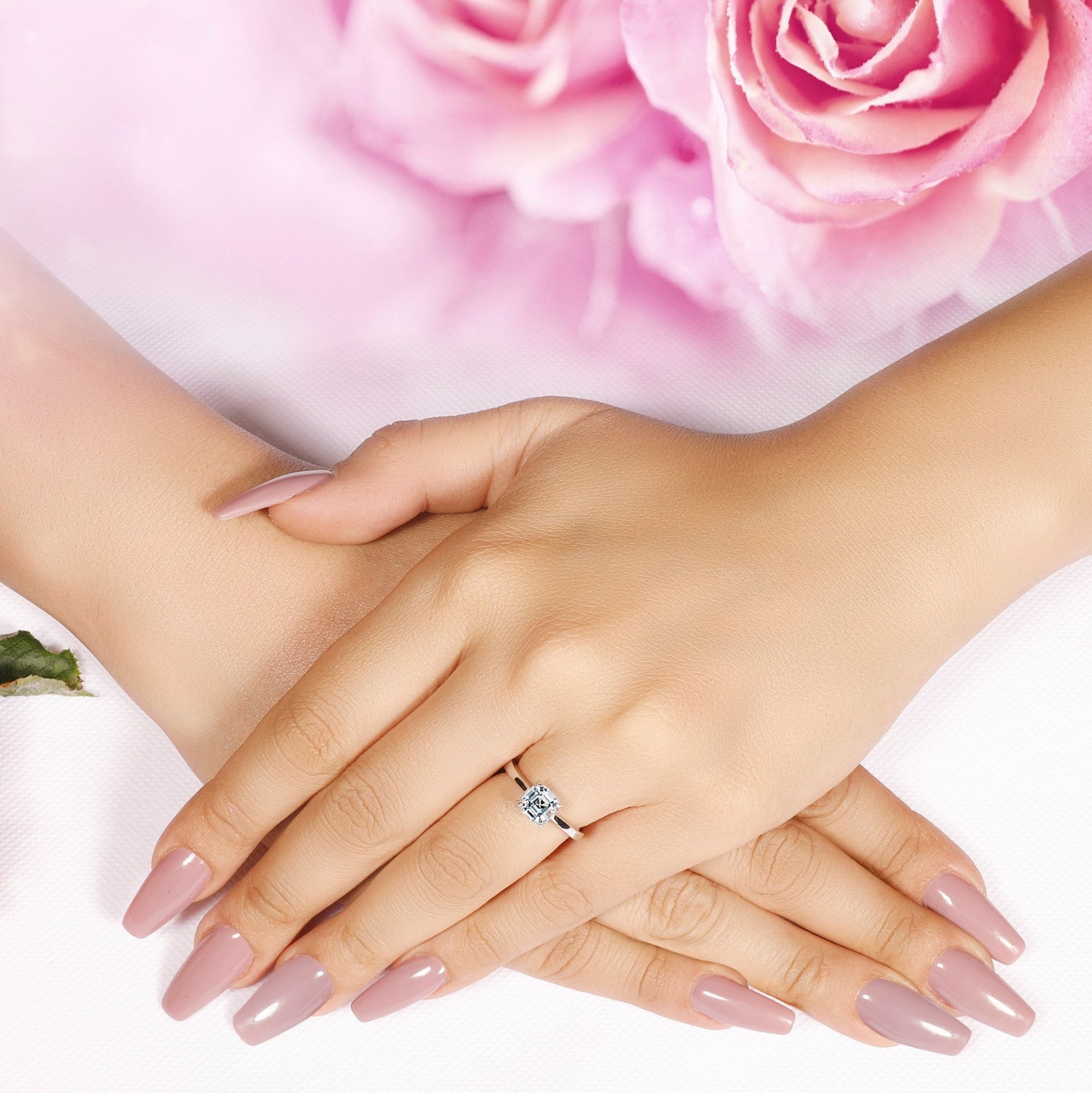 BARBARA -  Sterling Silver Asscher Solitaire Engagement & Promise Ring - Amber James Jewellery