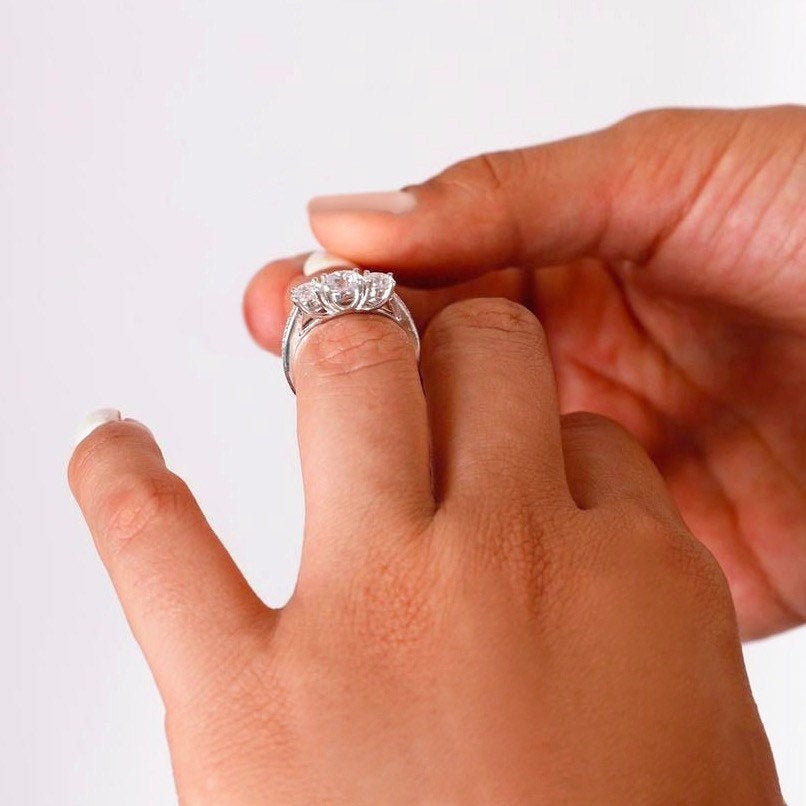 Trinity | 1.5ctw Round 3 Stone Ring | Sterling Silver Engagement Ring | Promise Ring for women | Bridal Ring in US UK size | High Quality!