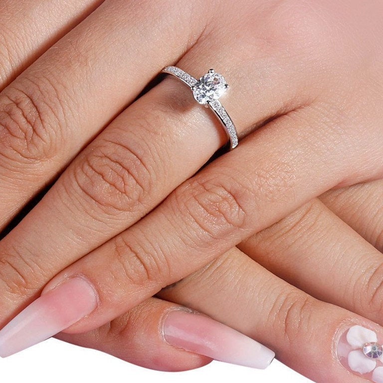 EMILY -  Sterling Silver Luxury Engagement Art Deco Oval Cut Bridal ring - Amber James Jewellery