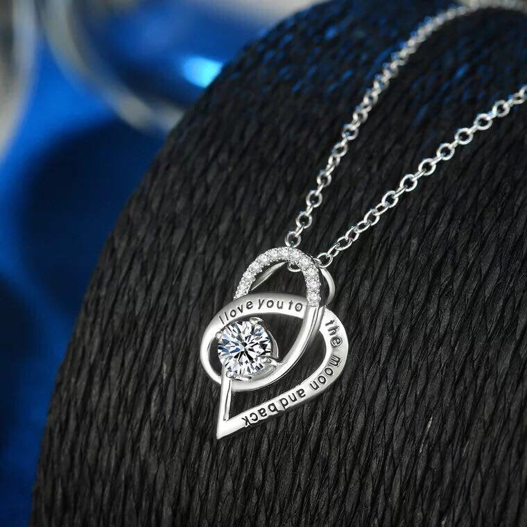 CARA - Sterling Simulated Diamond Engraved Love Necklace - Amber James Jewellery