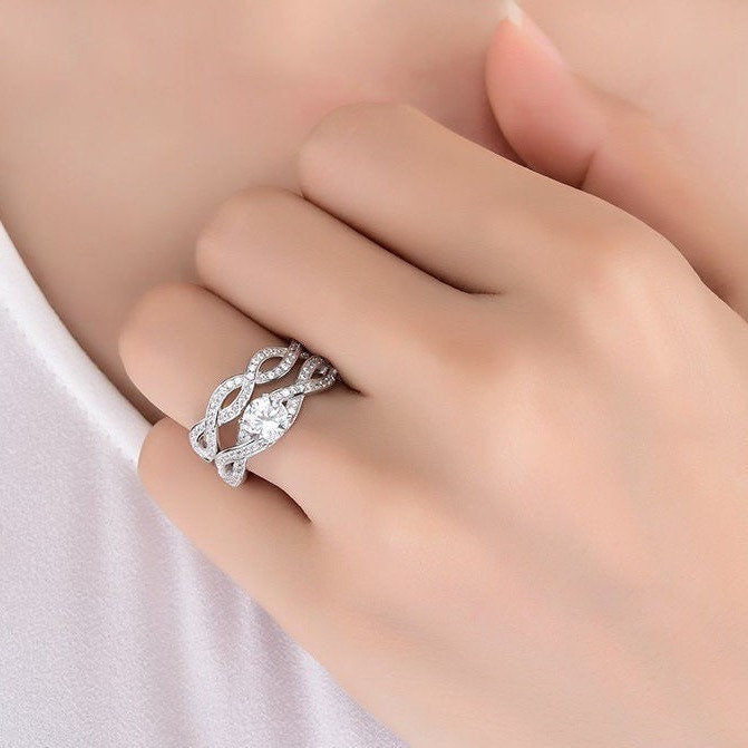 Emma - Women's Sterling Silver ring set - Simulated Diamond Infinity Bridal Engagement Wedding Band Ring for Women