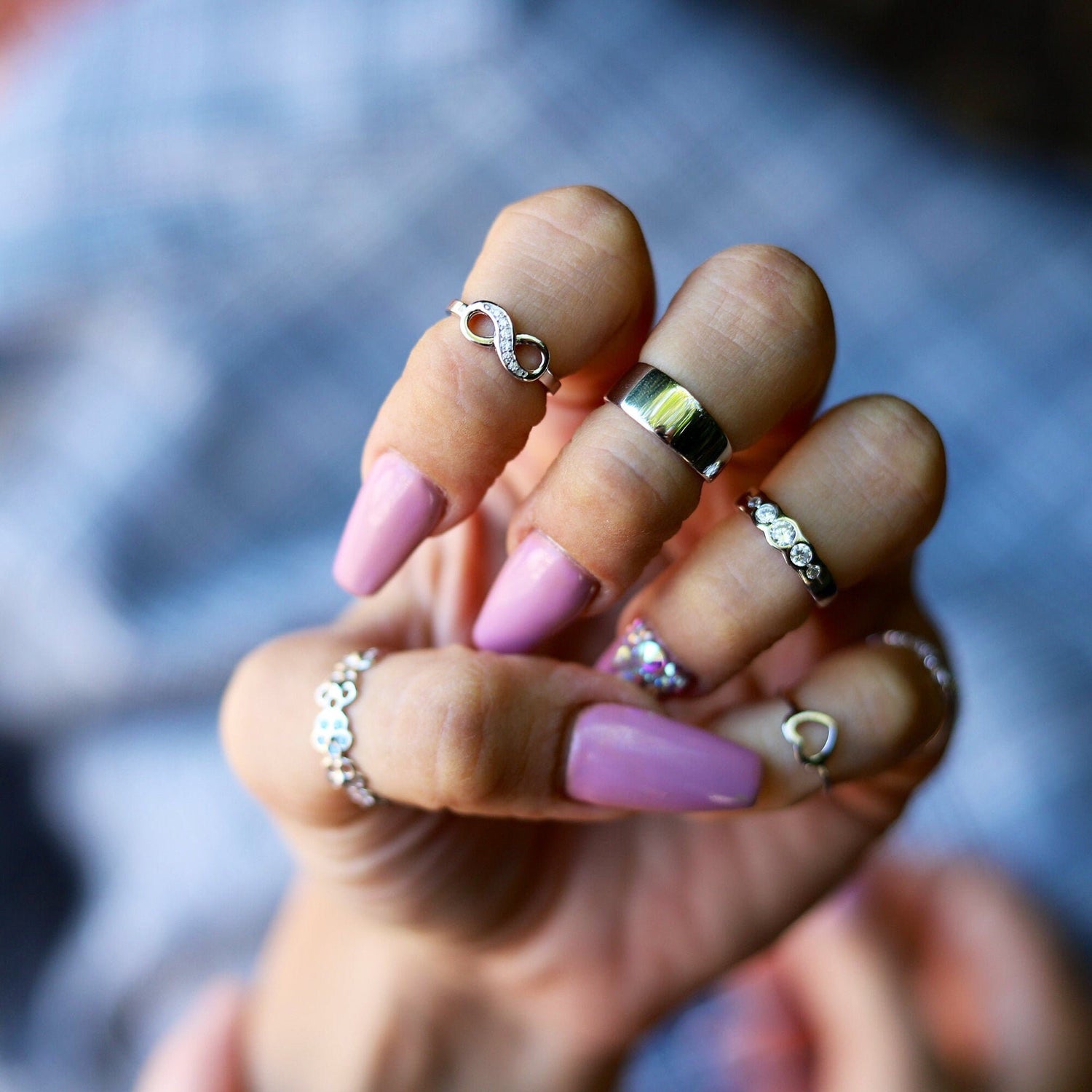 Willow - Handmade midi ring, Knuckle Chevron Silver Rings, Knuckle rings set, Silver midi rings, Knuckle rings